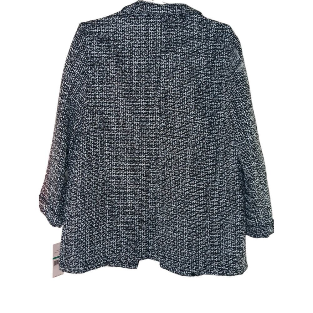 Nanette Lepore Blazer Large Very Black White Tweed Open Jacket Workwear NWT - Picture 3 of 13